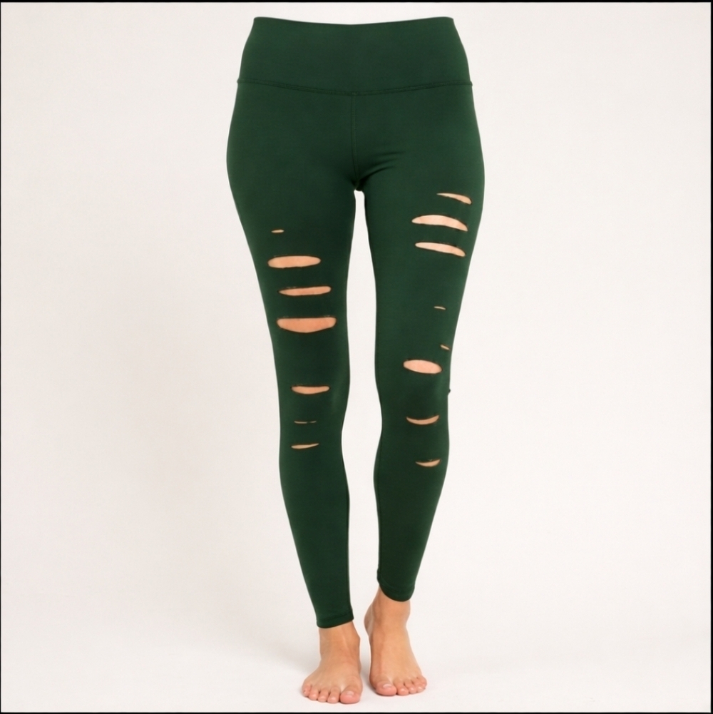 Alo Yoga Ripped Warrior Leggings Forest Green Size S